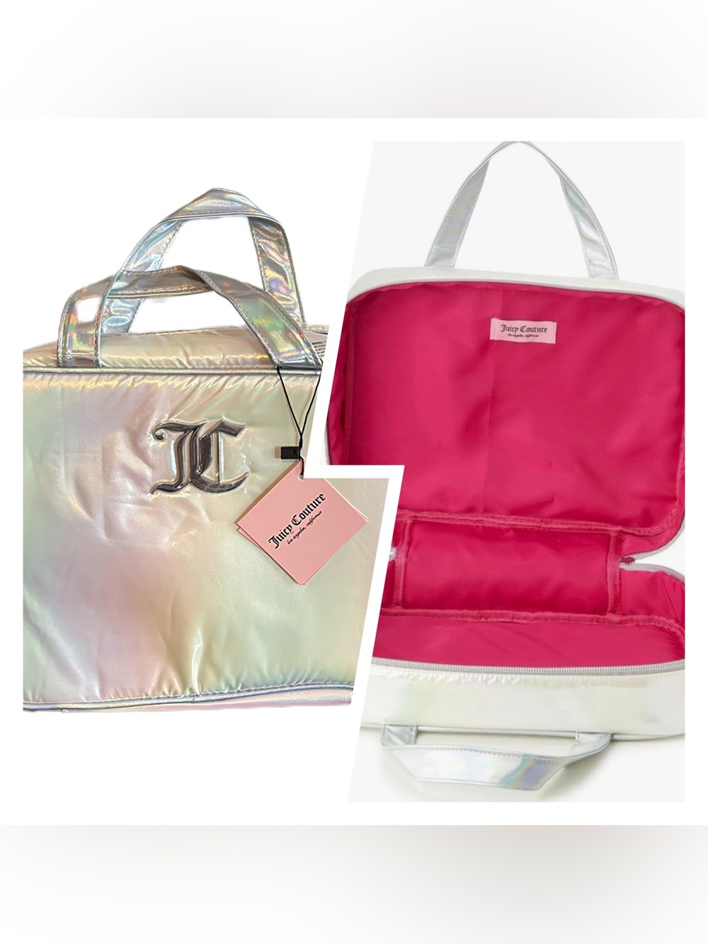 Juicy Couture Silver Iridescent Cosmetic Carry Case NWT